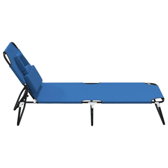 Chaise longue pliante bleu tissu oxford acier enduit de poudre – Image 2