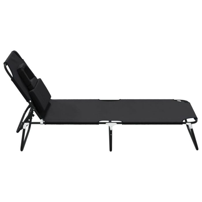 Chaise longue pliante noir tissu oxford acier enduit de poudre – Image 2