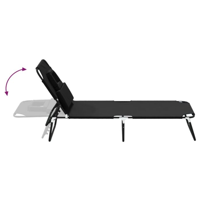 Chaise longue pliante noir tissu oxford acier enduit de poudre – Image 4