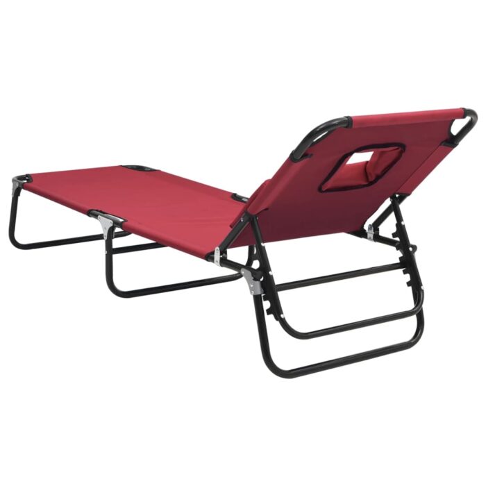 Chaise longue pliante rouge tissu oxford acier enduit de poudre – Image 3