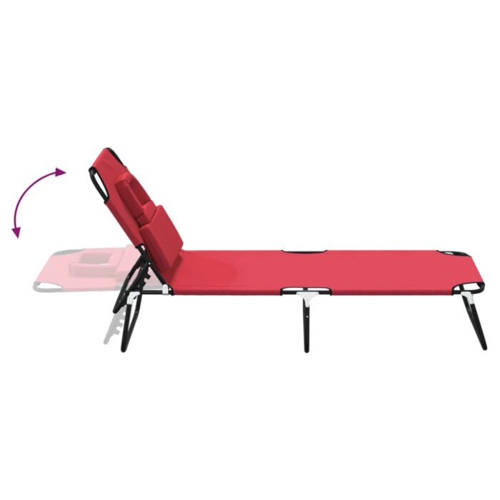 Chaise longue pliante rouge tissu oxford acier enduit de poudre – Image 4