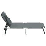 Chaise longue pliante gris tissu oxford acier enduit de poudre – Image 2