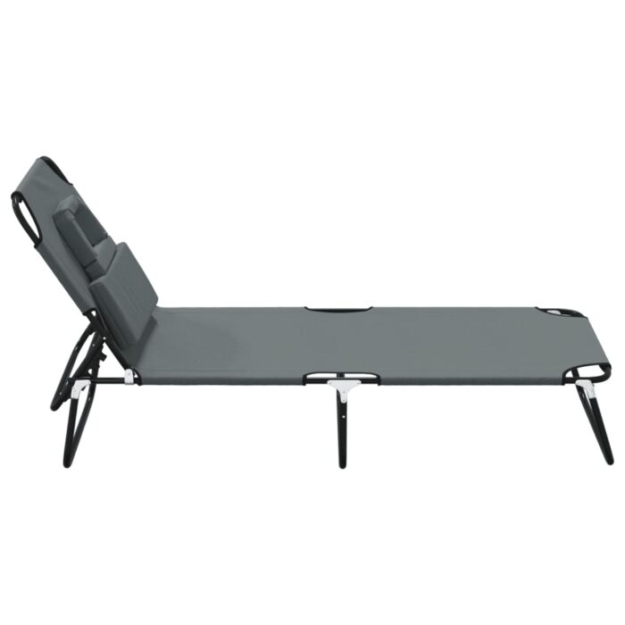 Chaise longue pliante gris tissu oxford acier enduit de poudre – Image 2
