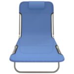 Chaises longues pliables lot de 2 bleu textilène et acier – Image 2