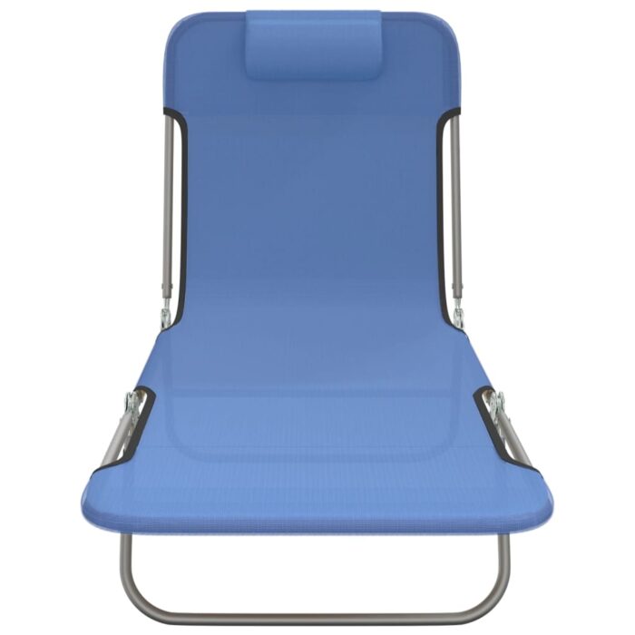 Chaises longues pliables lot de 2 bleu textilène et acier – Image 2