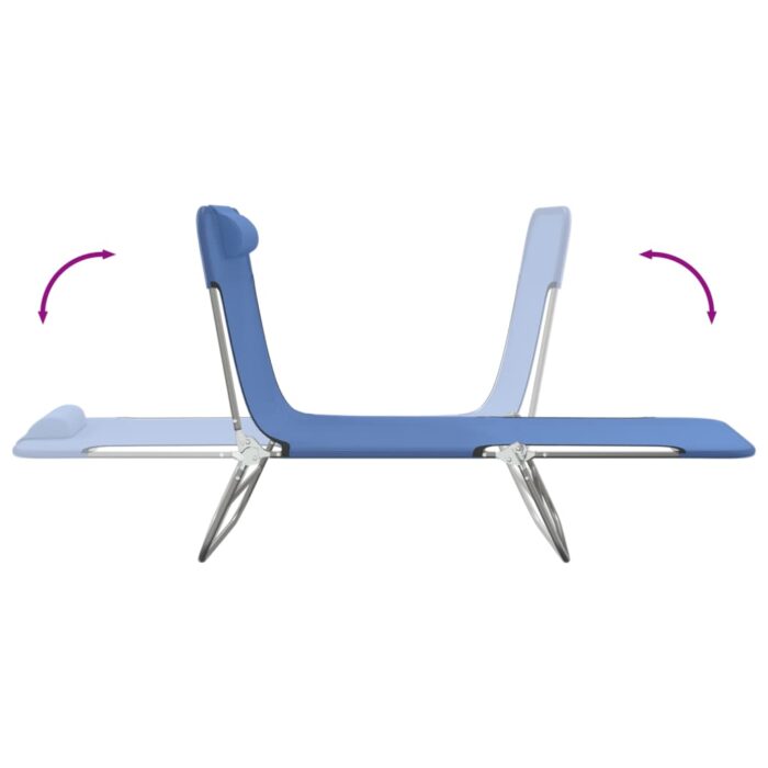 Chaises longues pliables lot de 2 bleu textilène et acier – Image 5