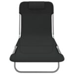 Chaises longues pliables lot de 2 noir textilène et acier – Image 2