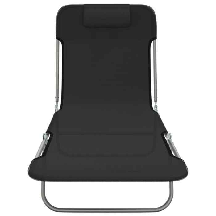 Chaises longues pliables lot de 2 noir textilène et acier – Image 2