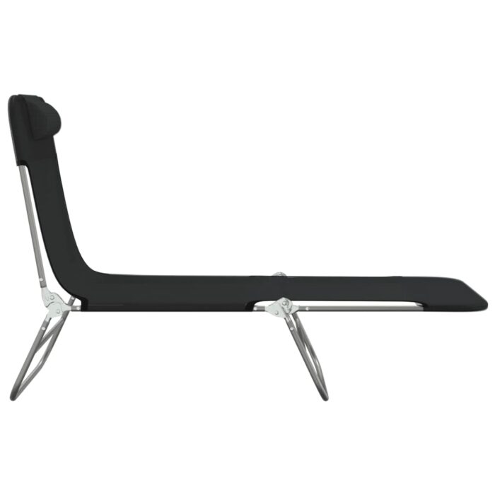 Chaises longues pliables lot de 2 noir textilène et acier – Image 3