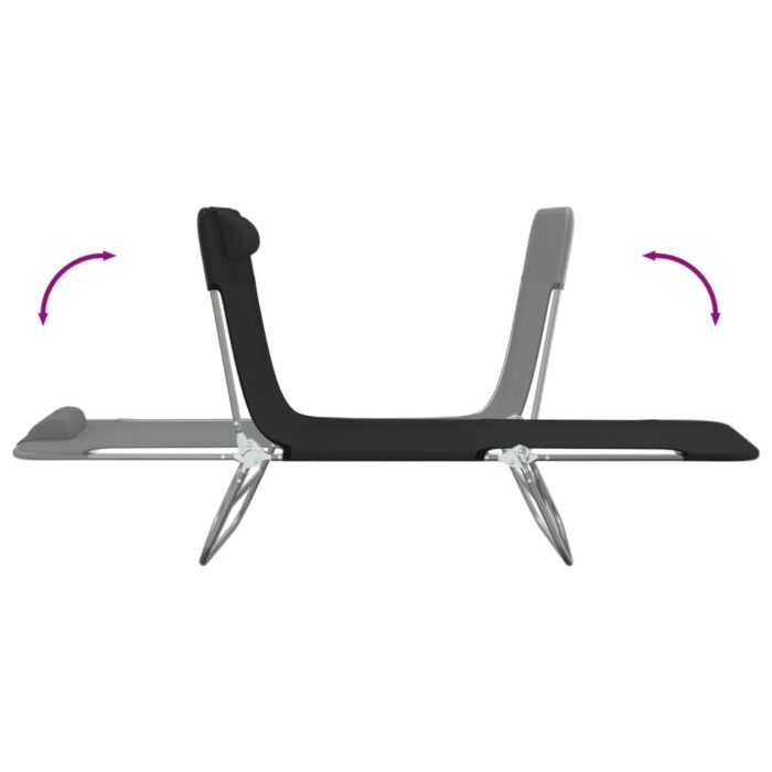 Chaises longues pliables lot de 2 noir textilène et acier – Image 5