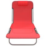 Chaises longues pliables lot de 2 rouge textilène et acier – Image 2