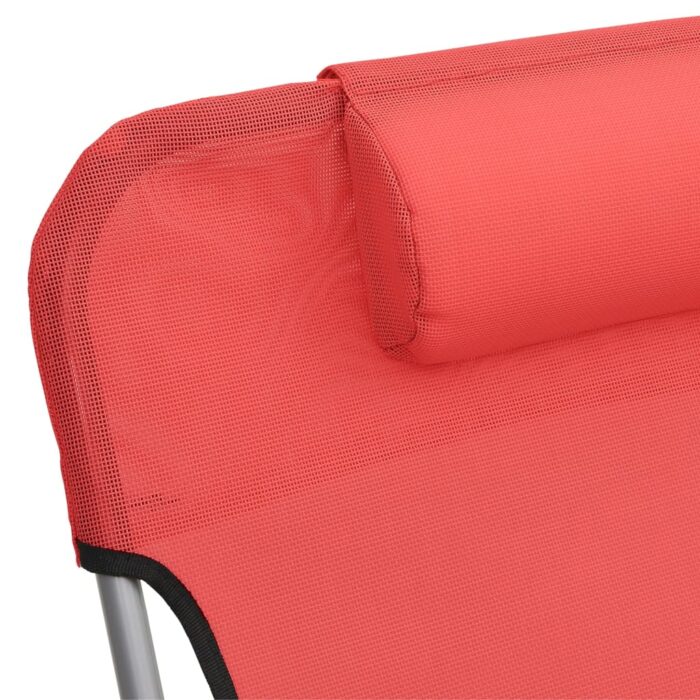 Chaises longues pliables lot de 2 rouge textilène et acier – Image 7