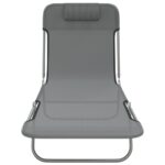 Chaises longues pliables lot de 2 gris textilène et acier – Image 2