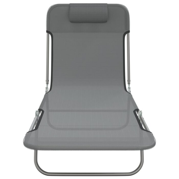 Chaises longues pliables lot de 2 gris textilène et acier – Image 2
