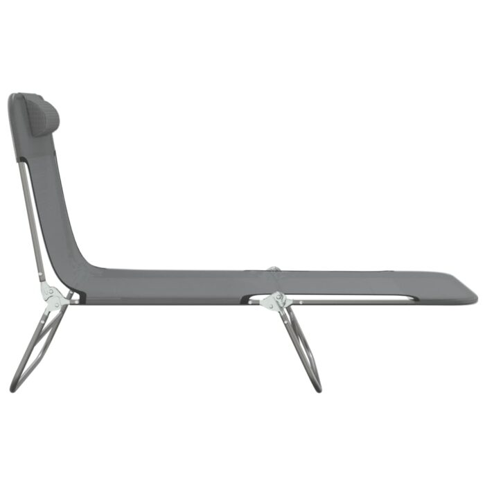 Chaises longues pliables lot de 2 gris textilène et acier – Image 3