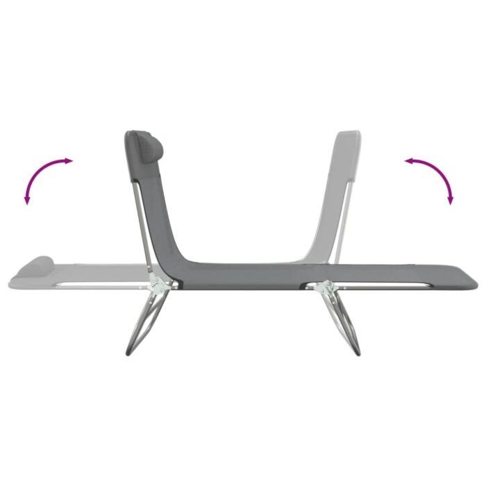 Chaises longues pliables lot de 2 gris textilène et acier – Image 5