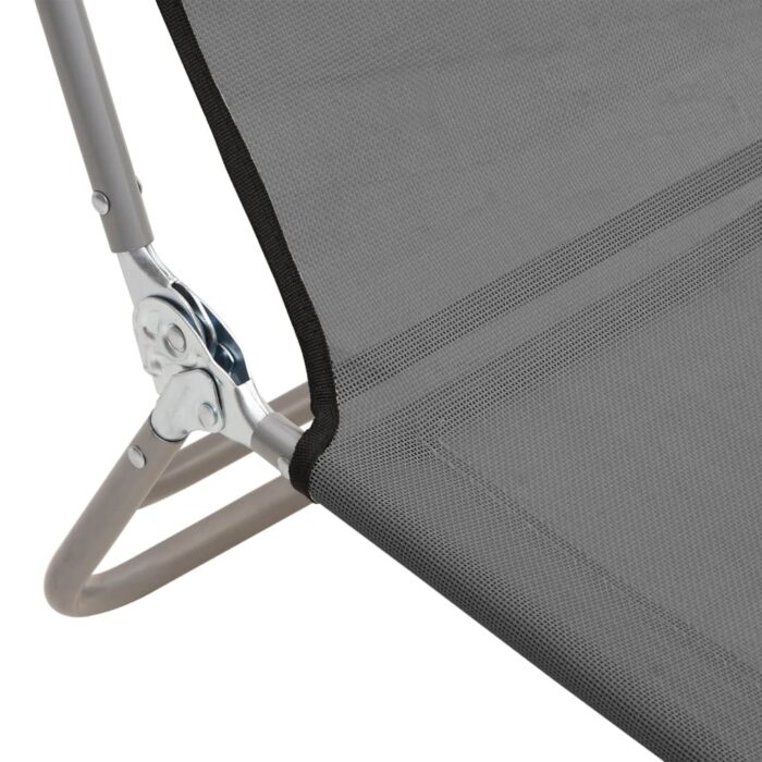 Chaises longues pliables lot de 2 gris textilène et acier – Image 8