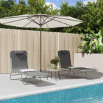 Chaises longues pliables lot de 2 gris textilène et acier