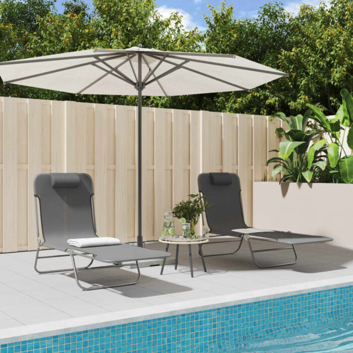 Chaises longues pliables lot de 2 gris textilène et acier – Image 1