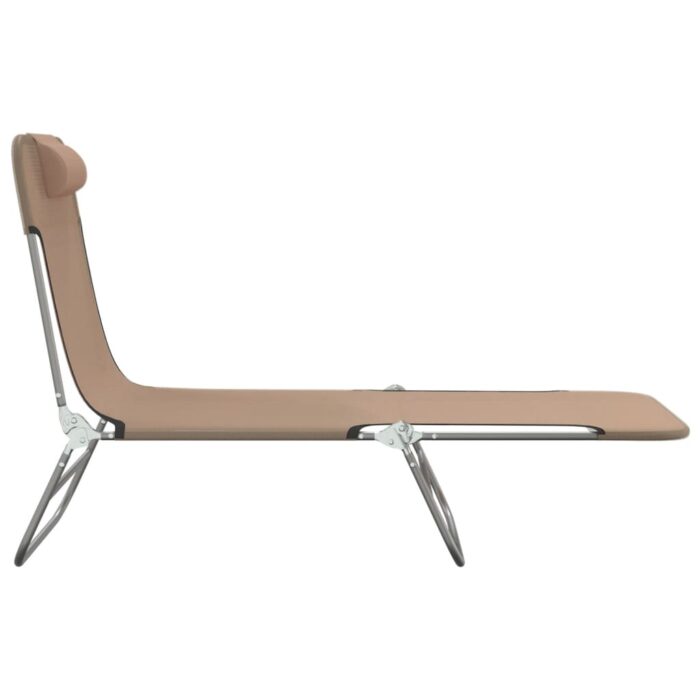 Chaises longues pliables lot de 2 taupe textilène et acier – Image 3