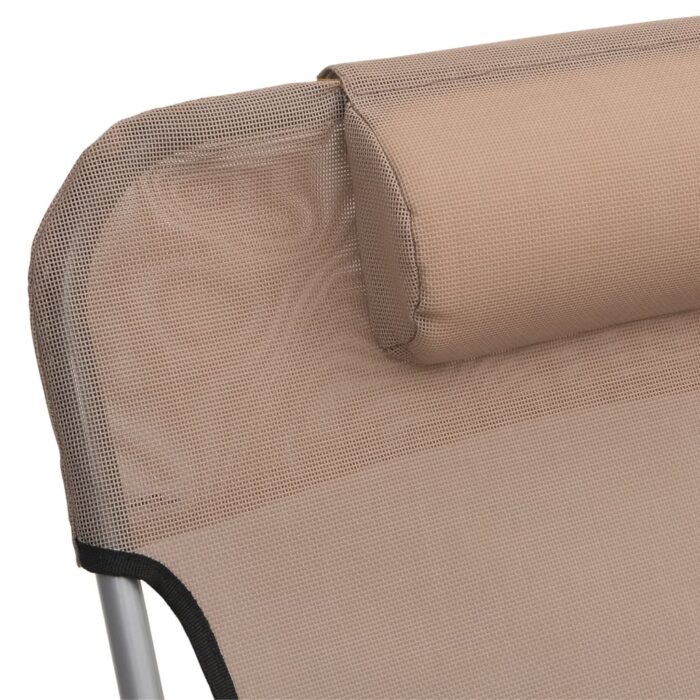 Chaises longues pliables lot de 2 taupe textilène et acier – Image 7