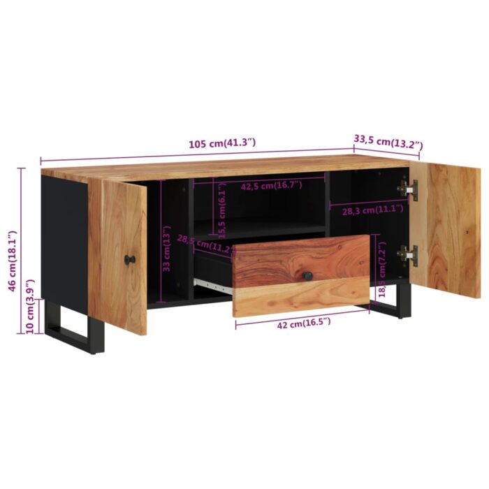 Meuble TV 105x33,5x46 cm bois d'acacia solide et d'ingénierie – Image 7