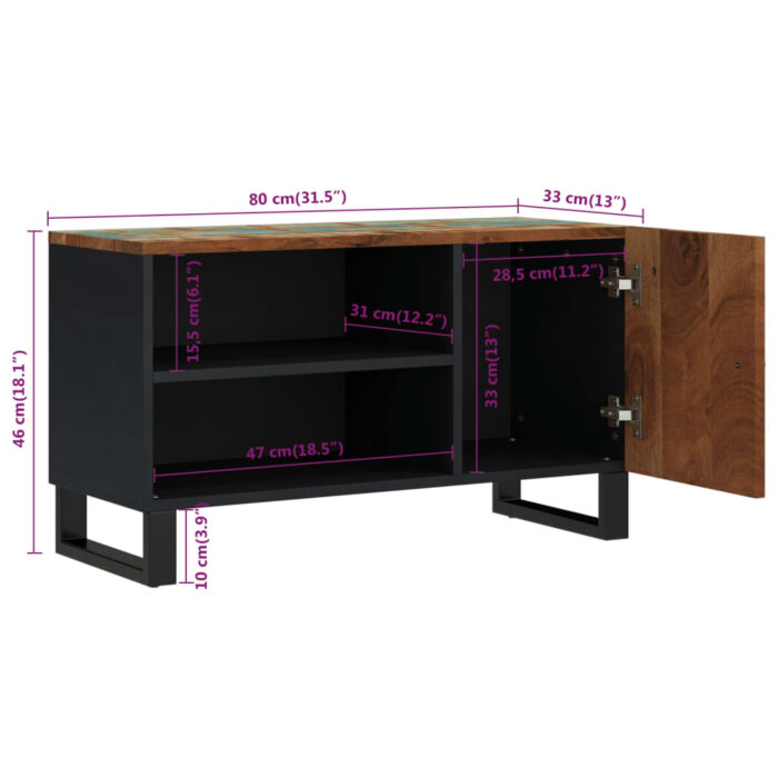Meuble TV 80x33x46 cm bois de récupération et d'ingénierie – Image 7