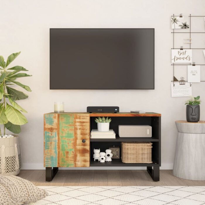 Meuble TV 80x33x46 cm bois de récupération et d'ingénierie – Image 1