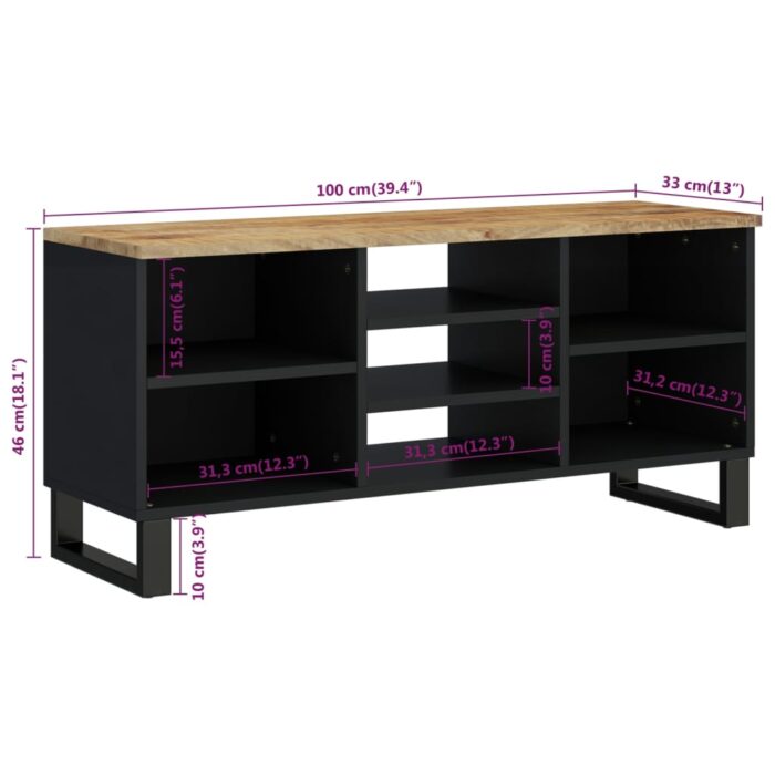 Meuble TV 100x33x46 cm bois de manguier et d'ingénierie – Image 6