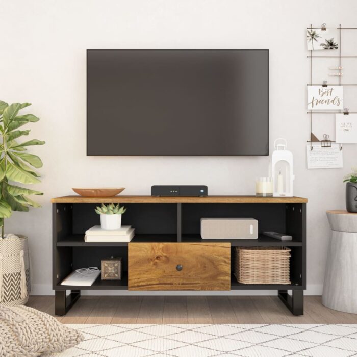 Meuble TV 100x33x46 cm bois de manguier et d'ingénierie – Image 1