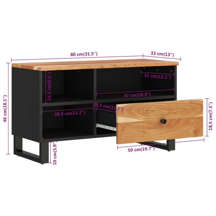 Meuble TV 80x33x46 cm bois d'acacia solide et bois d'ingénierie – Image 9