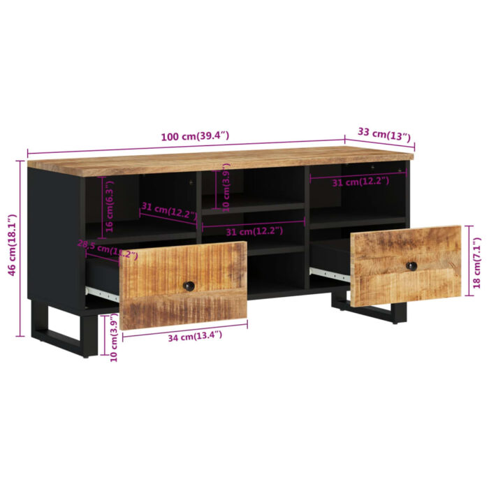 Meuble TV 100x33x46 cm bois de manguier et d'ingénierie – Image 9