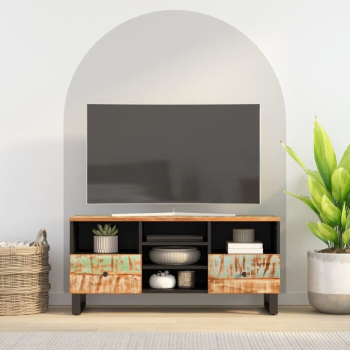 Meuble TV 100x33x46 cm bois de récupération et d'ingénierie – Image 1