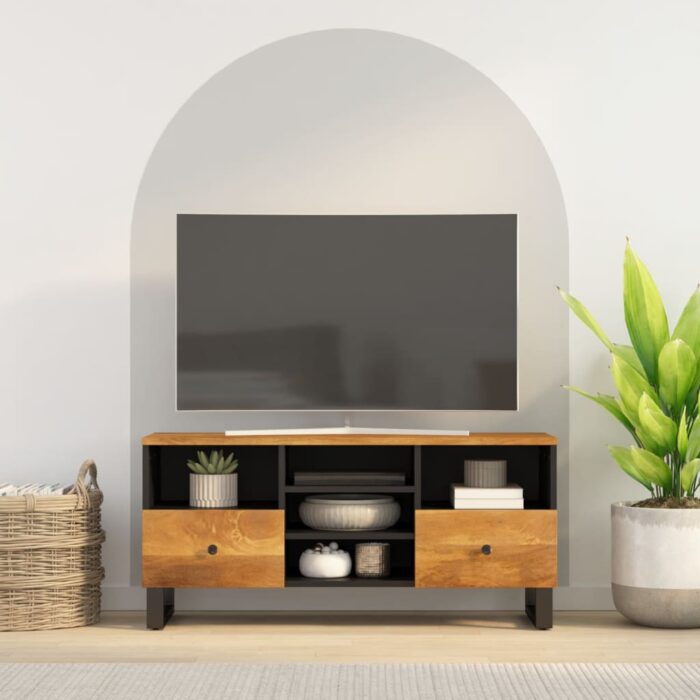 Meuble TV 100x33x46 cm bois de manguier et d'ingénierie – Image 1