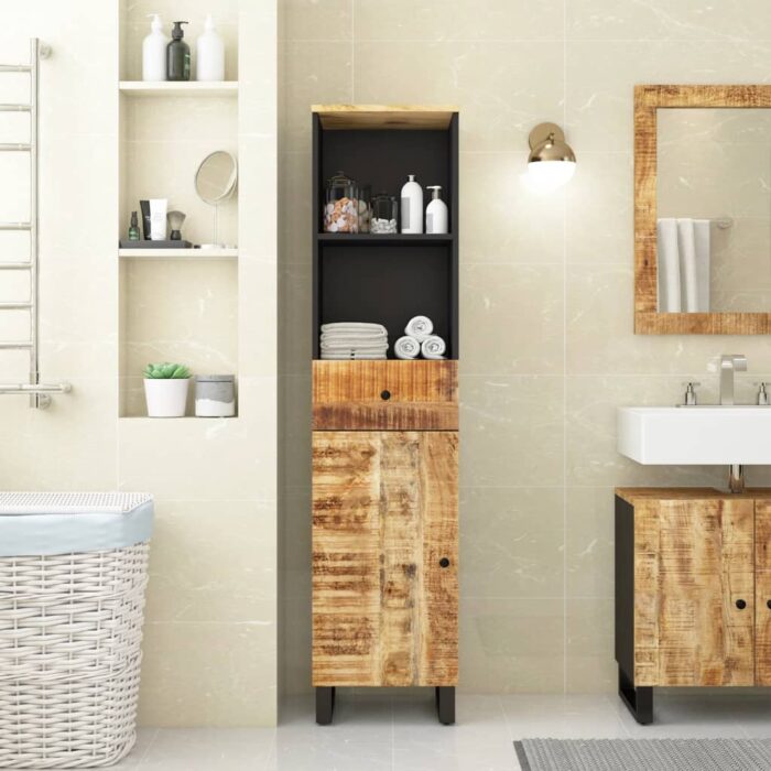 Armoire de salle de bain 38x33x160 cm bois massif de manguier – Image 1