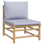 Salon de jardin 3 pcs avec coussins gris clair bambou – Image 2