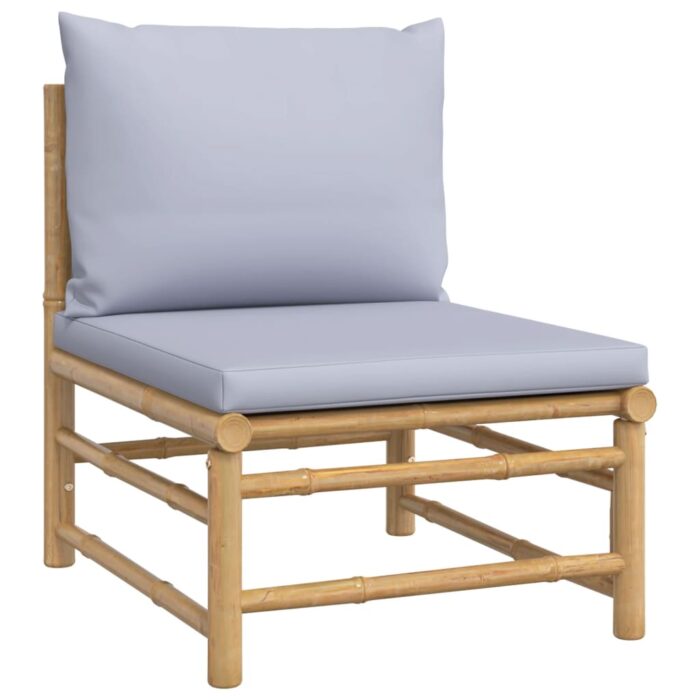 Salon de jardin 3 pcs avec coussins gris clair bambou – Image 2