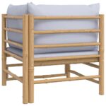 Canapé d'angle de jardin avec coussins gris clair bambou – Image 3