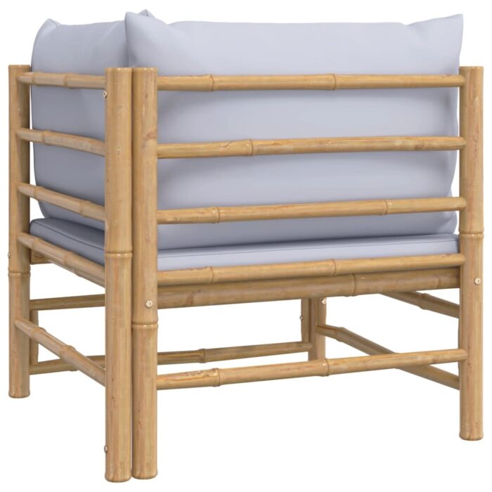 Canapé d'angle de jardin avec coussins gris clair bambou – Image 3