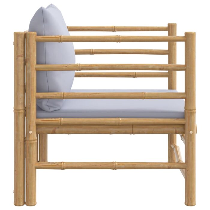 Canapé de jardin avec coussins gris clair bambou – Image 2