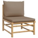 Salon de jardin 3 pcs avec coussins taupe bambou – Image 2