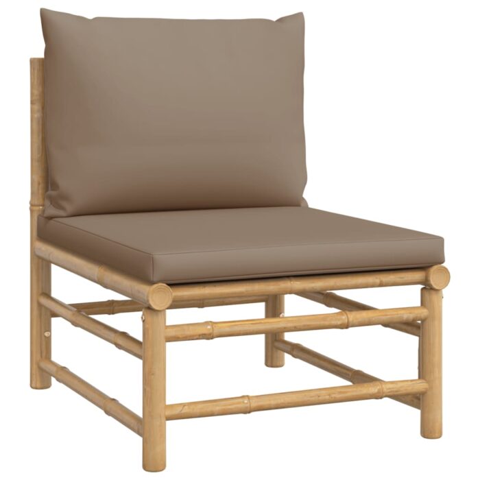 Salon de jardin 3 pcs avec coussins taupe bambou – Image 2