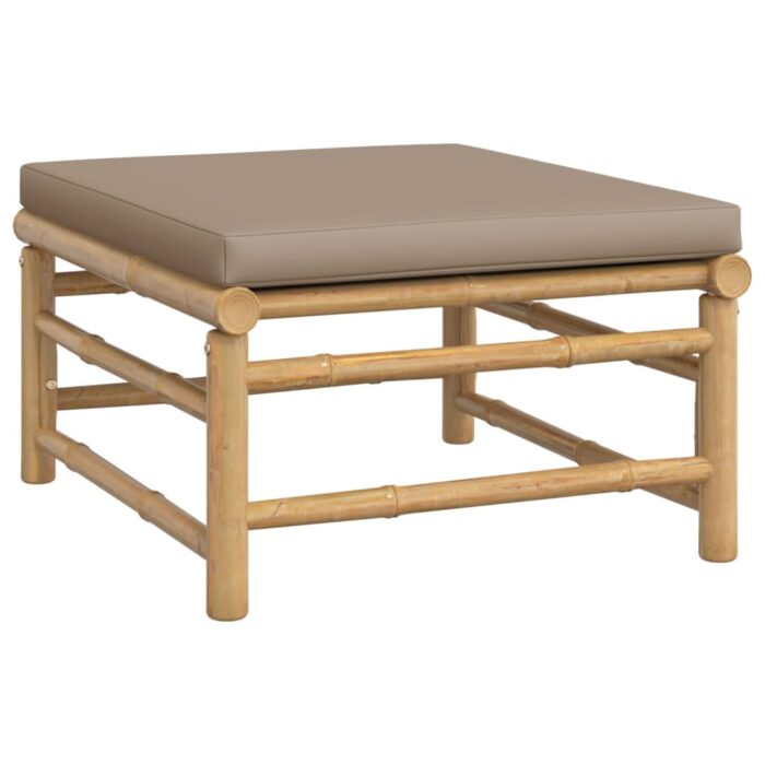 Salon de jardin 3 pcs avec coussins taupe bambou – Image 3