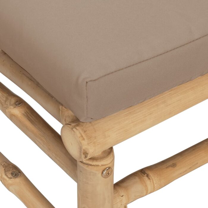 Salon de jardin 3 pcs avec coussins taupe bambou – Image 4