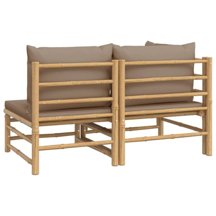 Salon de jardin 2 pcs avec coussins taupe bambou – Image 3