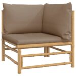 Salon de jardin 2 pcs avec coussins taupe bambou – Image 4