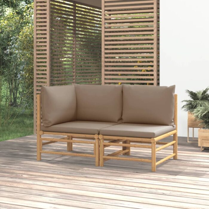 Salon de jardin 2 pcs avec coussins taupe bambou – Image 1