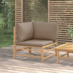 Canapé d'angle de jardin avec coussins taupe bambou