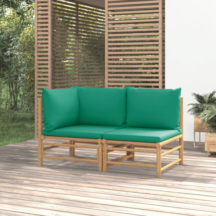 Salon de jardin 2 pcs avec coussins vert bambou – Image 1