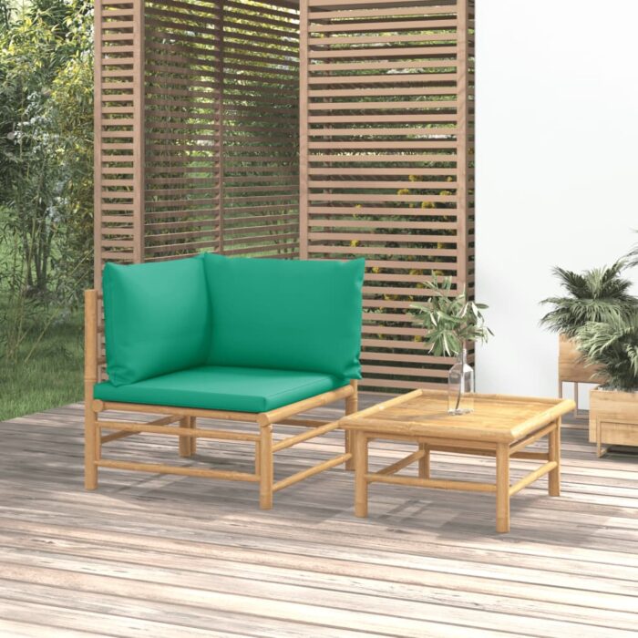 Salon de jardin 2 pcs avec coussins vert bambou – Image 1